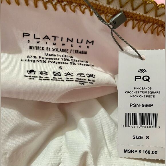 Platinum Swimwear Pink Sands Gold Crochet Trim One Piece Swimsuit Size S NWT - Picture 8 of 9